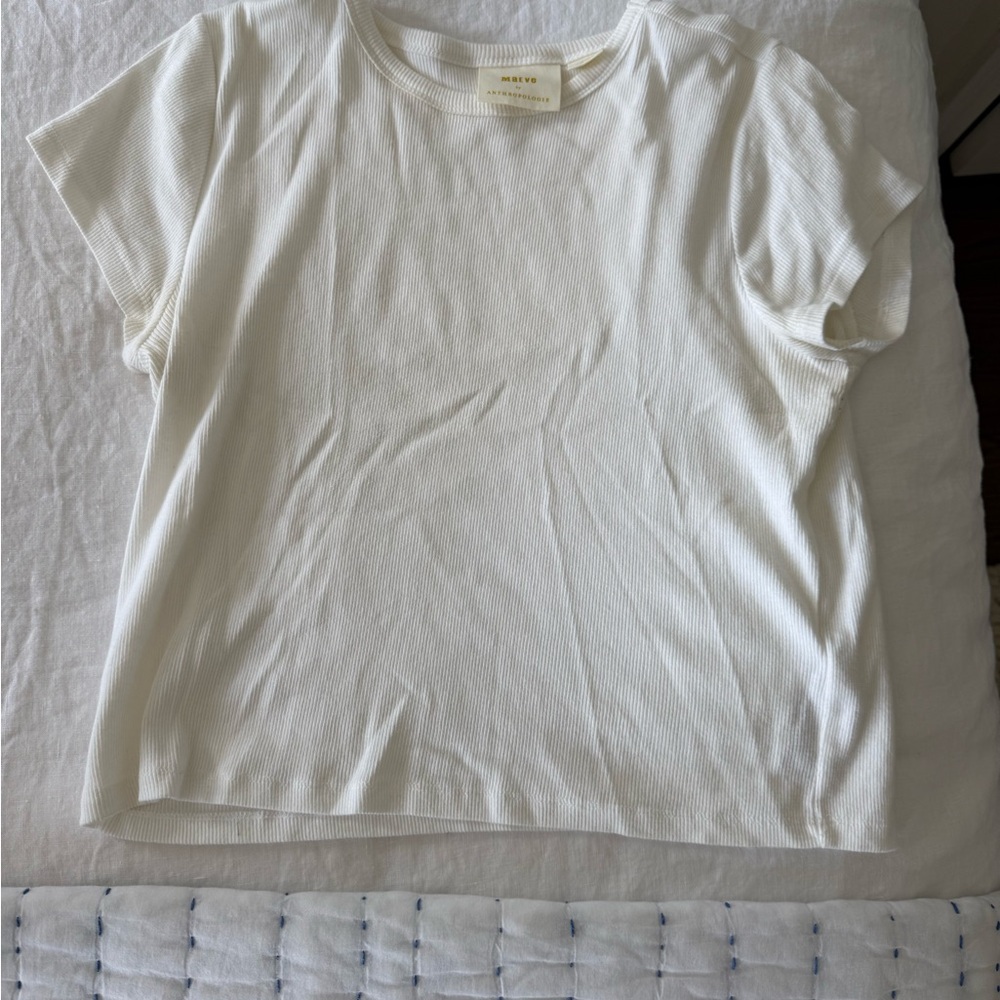 Anthropologie Maeve White Ribbed Top